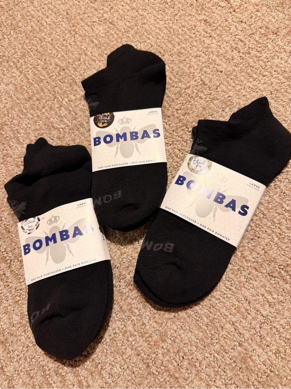 Bombas Low-Cut Socks - Black (3 Pack) Large